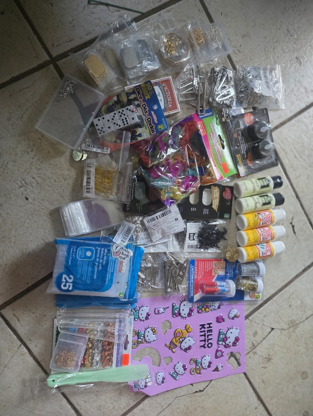 Huge Craft Lot: Jeqelry Making Bezels, Glue Sticks, Charms, Pins, Paint, Chain +